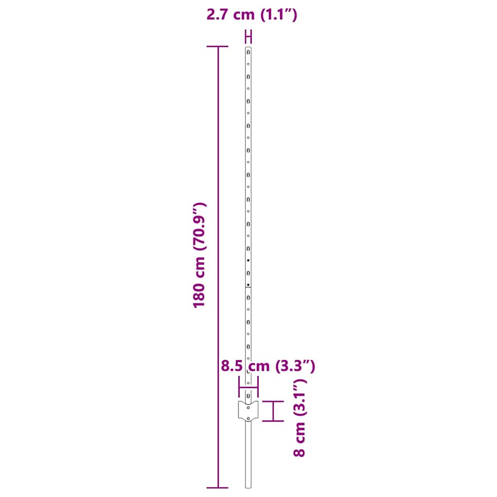 Beágyazott kerítésoszlop 22 db Szürke 180 cm Porszórt acél