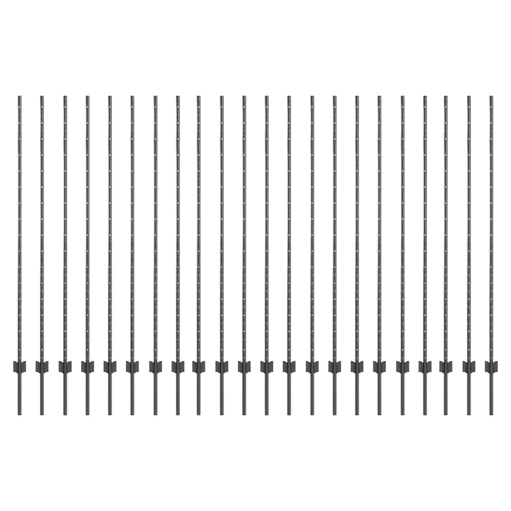 Beágyazott kerítésoszlop 22 db Szürke 200 cm Porszórt acél