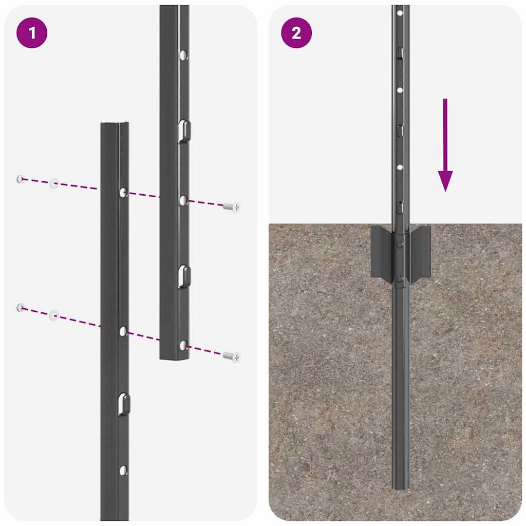 Beágyazott kerítésoszlop 22 db Szürke 200 cm Porszórt acél