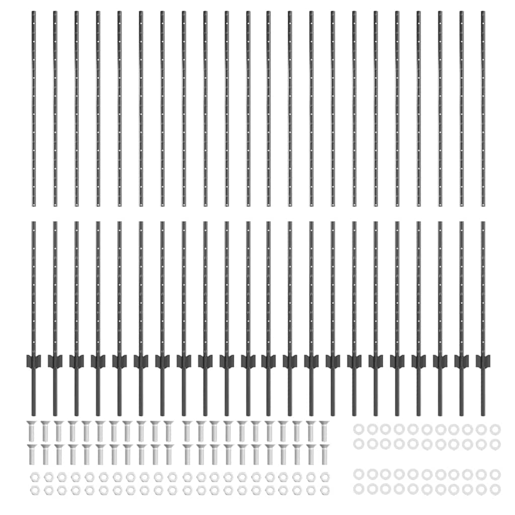 Beágyazott kerítésoszlop 22 db Szürke 200 cm Porszórt acél
