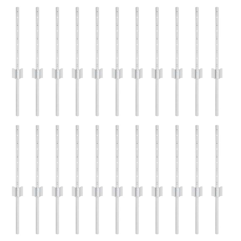 Beágyazott kerítésoszlop 22 db Ezüst 80 cm Porszórt acél