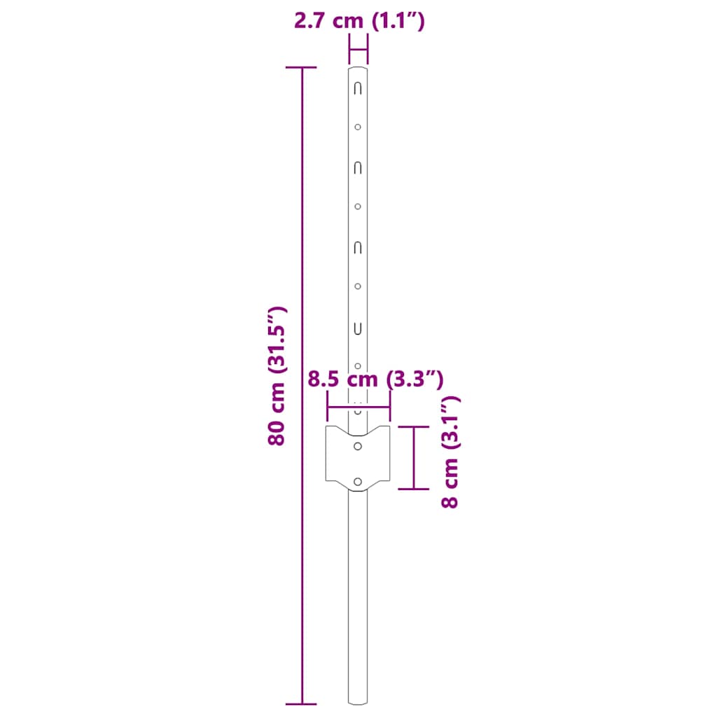 Beágyazott kerítésoszlop 22 db Ezüst 80 cm Porszórt acél