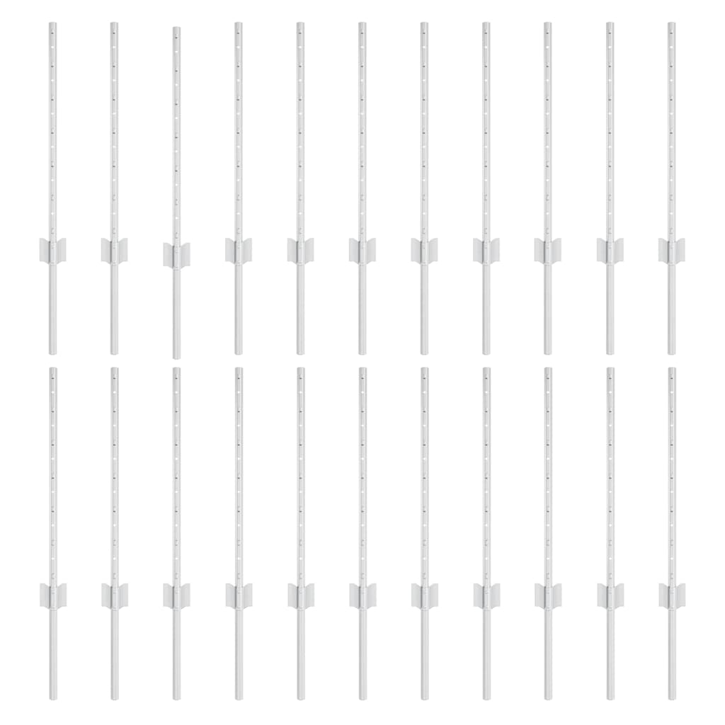 Beágyazott kerítésoszlop 22 db Ezüst 100 cm Porszórt acél