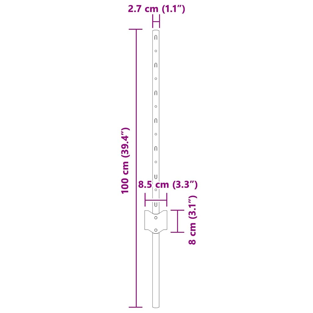Beágyazott kerítésoszlop 44 db Ezüst 100 cm Porszórt acél
