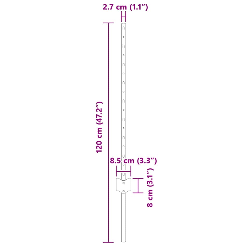 Beágyazott kerítésoszlop 44 db Ezüst 120 cm Porszórt acél