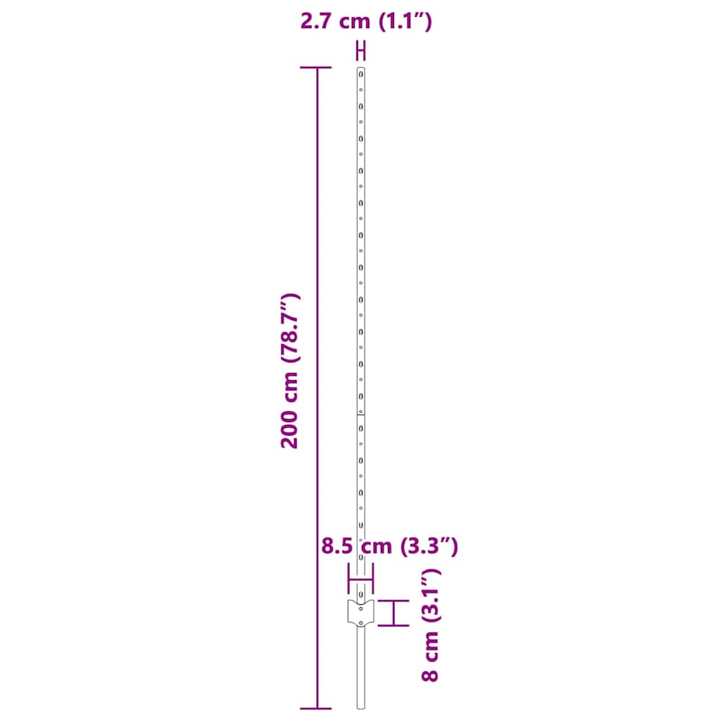 Beágyazott kerítésoszlop 22 db Ezüst 200 cm Porszórt acél