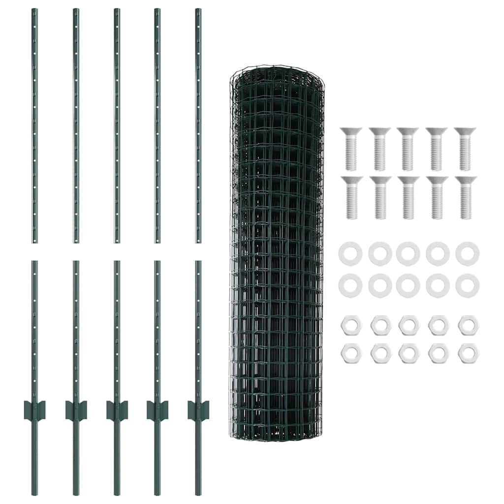 Európai kerítés oszloppal 10 x 1,2 m PVC-bevonatos acél Zöld