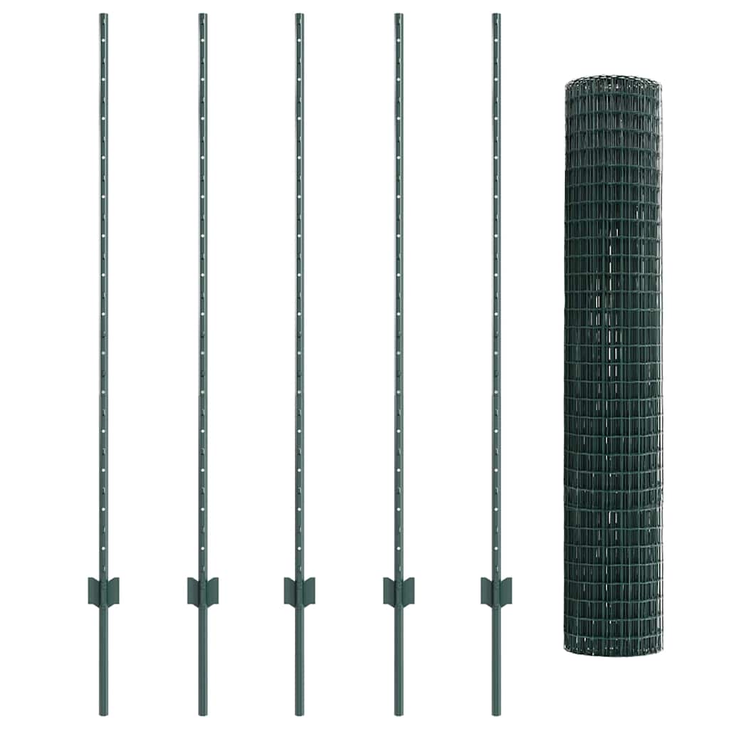Európai kerítés oszloppal 10 x 1,4 m PVC-bevonatos acél Zöld