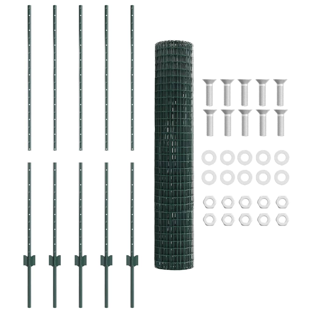 Európai kerítés oszloppal 10 x 1,4 m PVC-bevonatos acél Zöld