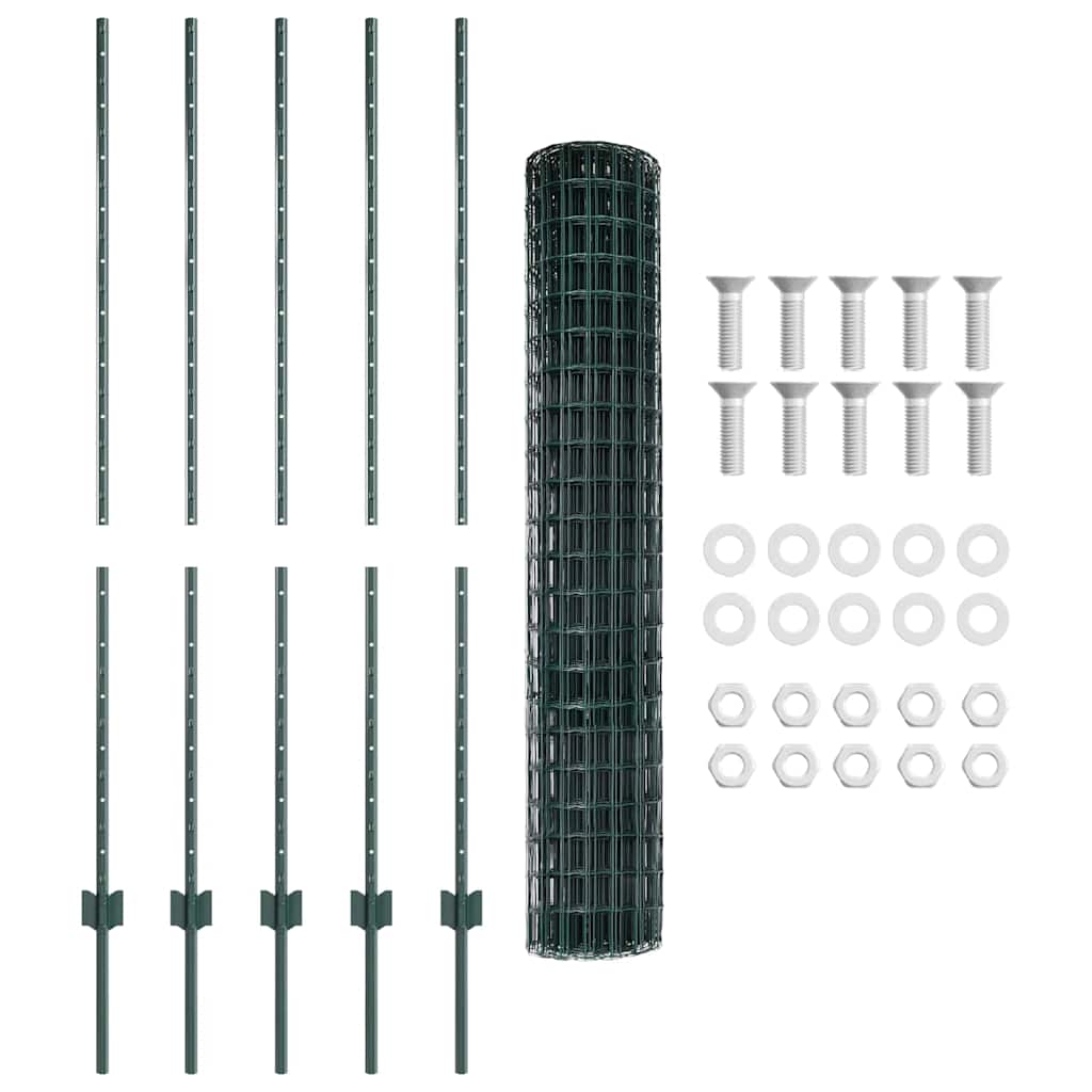 Európai kerítés oszloppal 10 x 1,4 m PVC-bevonatos acél Zöld