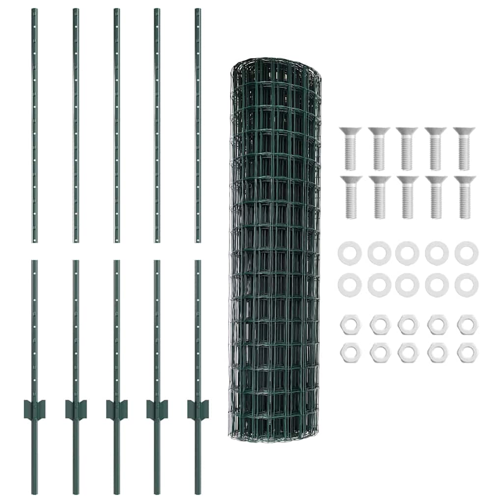 Európai kerítés oszloppal 10 x 1,2 m PVC-bevonatos acél Zöld