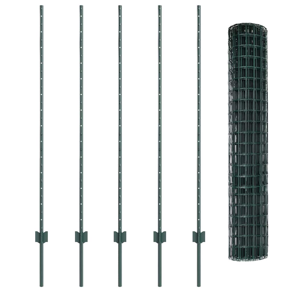 Európai kerítés oszloppal 10 x 1,4 m PVC-bevonatos acél Zöld