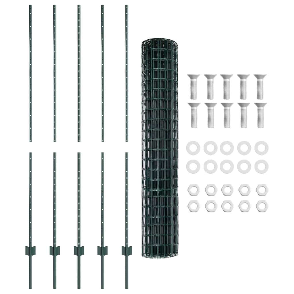 Európai kerítés oszloppal 10 x 1,6 m PVC-bevonatos acél Zöld