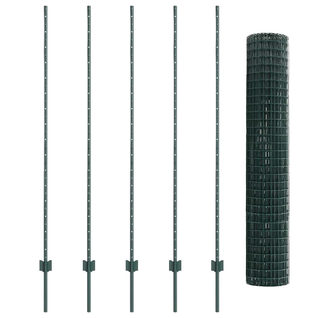 Európai kerítés oszloppal 10 x 1,6 m PVC-bevonatos acél Zöld