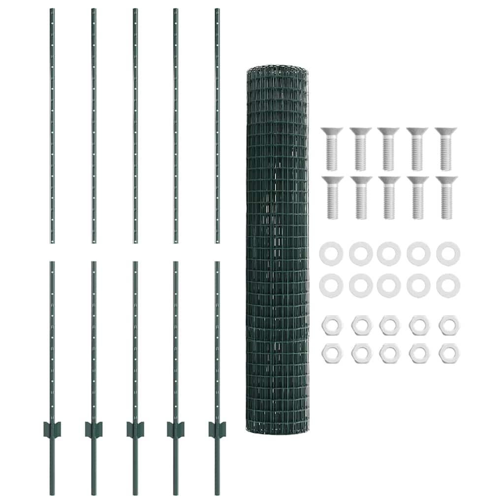 Európai kerítés oszloppal 10 x 1,6 m PVC-bevonatos acél Zöld