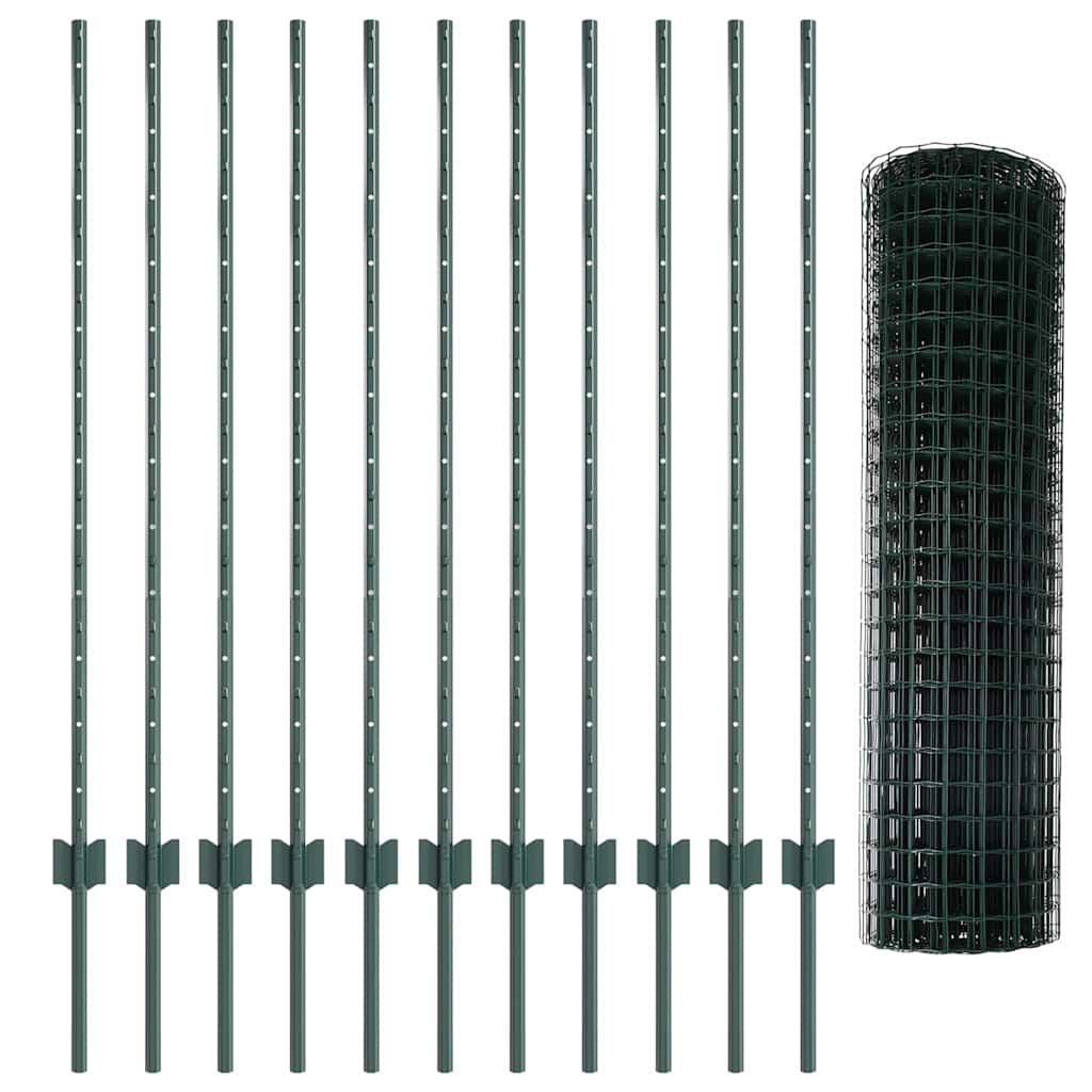 Európai kerítés oszloppal 25 x 1,2 m PVC-bevonatos acél Zöld