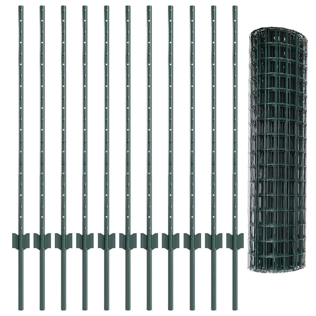 Európai kerítés oszloppal 25 x 1 m PVC-bevonatos acél Zöld Háló