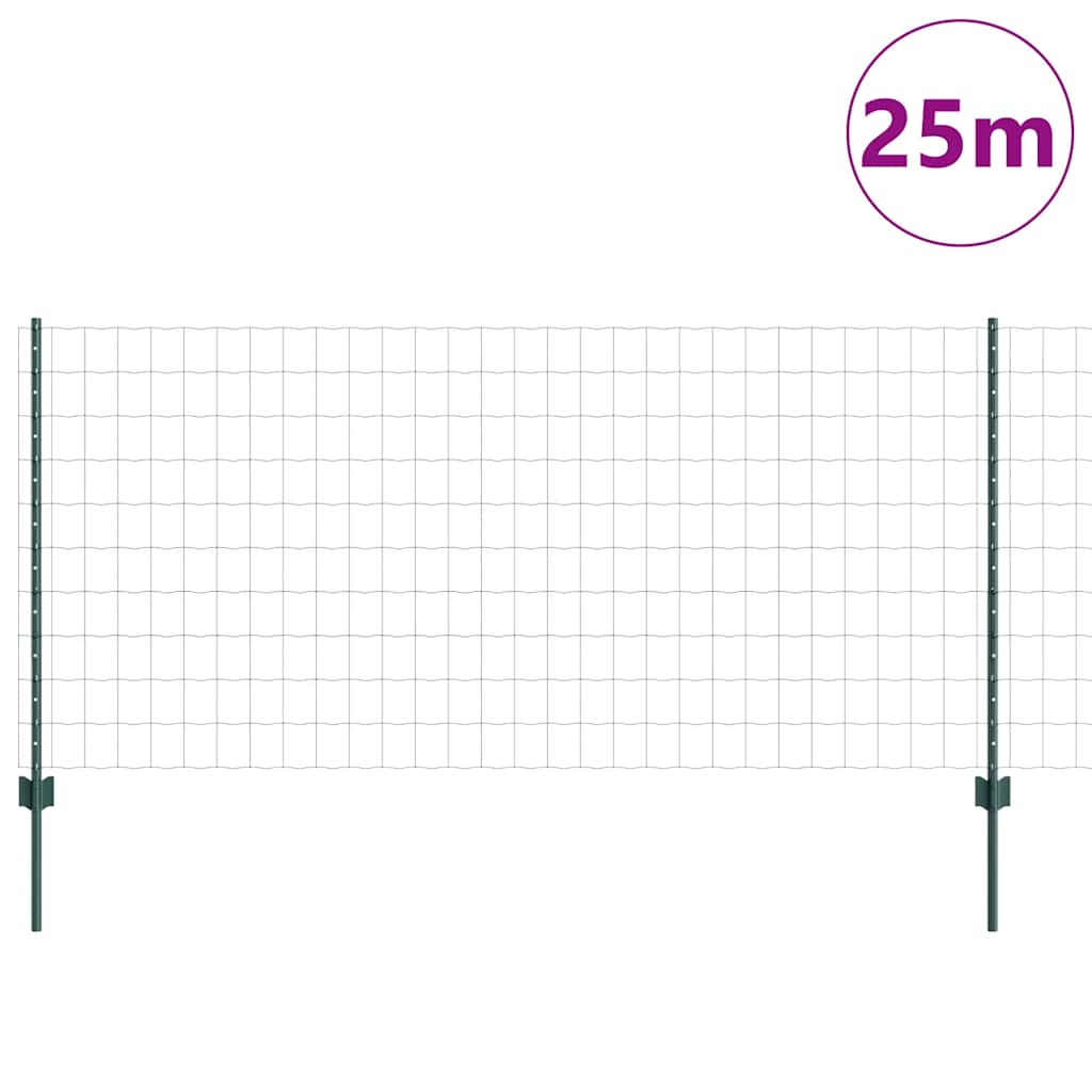 Európai kerítés oszloppal 25 x 1 m PVC-bevonatos acél Zöld Háló