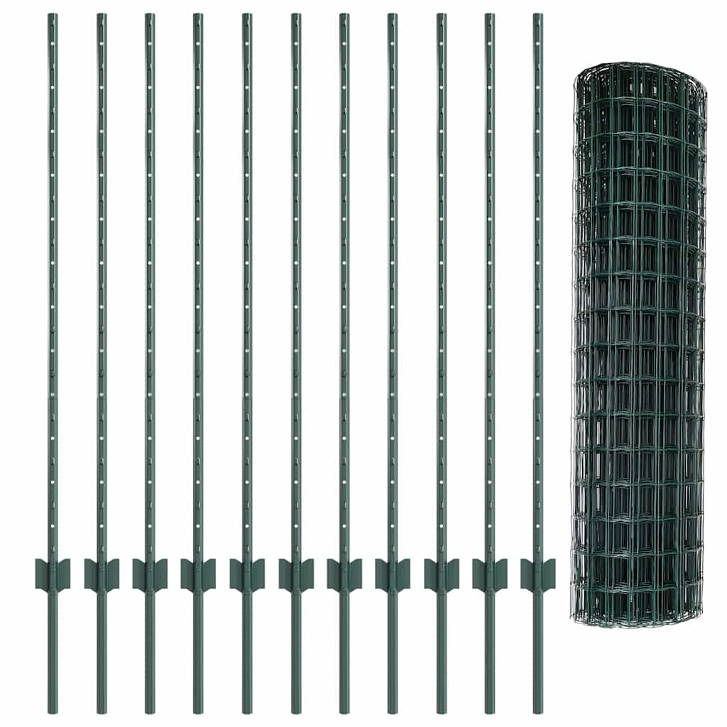 Európai kerítés oszloppal 25 x 1,2 m PVC-bevonatos acél Zöld