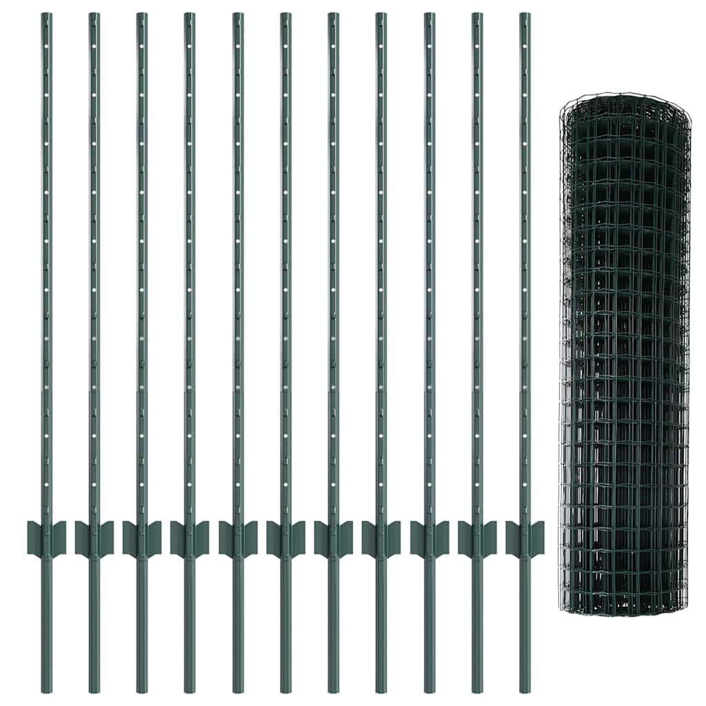 Európai kerítés oszloppal 25 x 1 m PVC-bevonatos acél Zöld Háló
