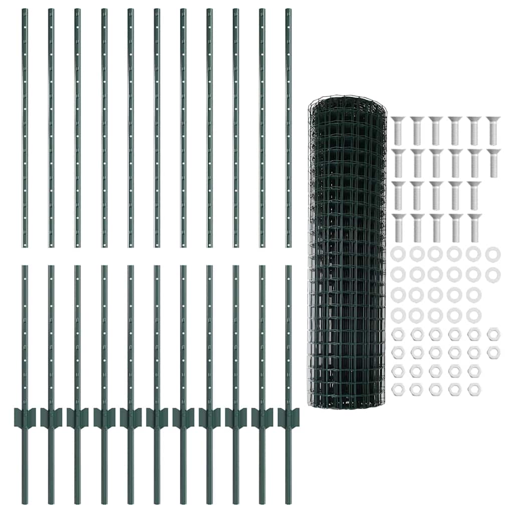 Európai kerítés oszloppal 25 x 1,2 m PVC-bevonatos acél Zöld