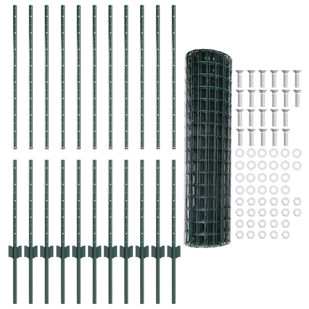 Európai kerítés oszloppal 25 x 1,2 m PVC-bevonatos acél Zöld
