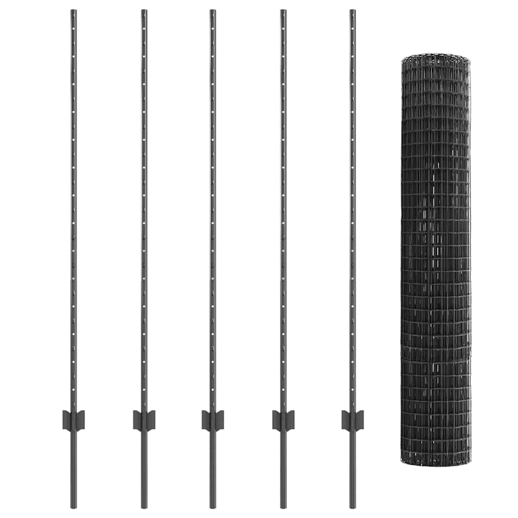 Európai kerítés oszloppal 10 x 1,4 m PVC-bevonatos acél Szürke