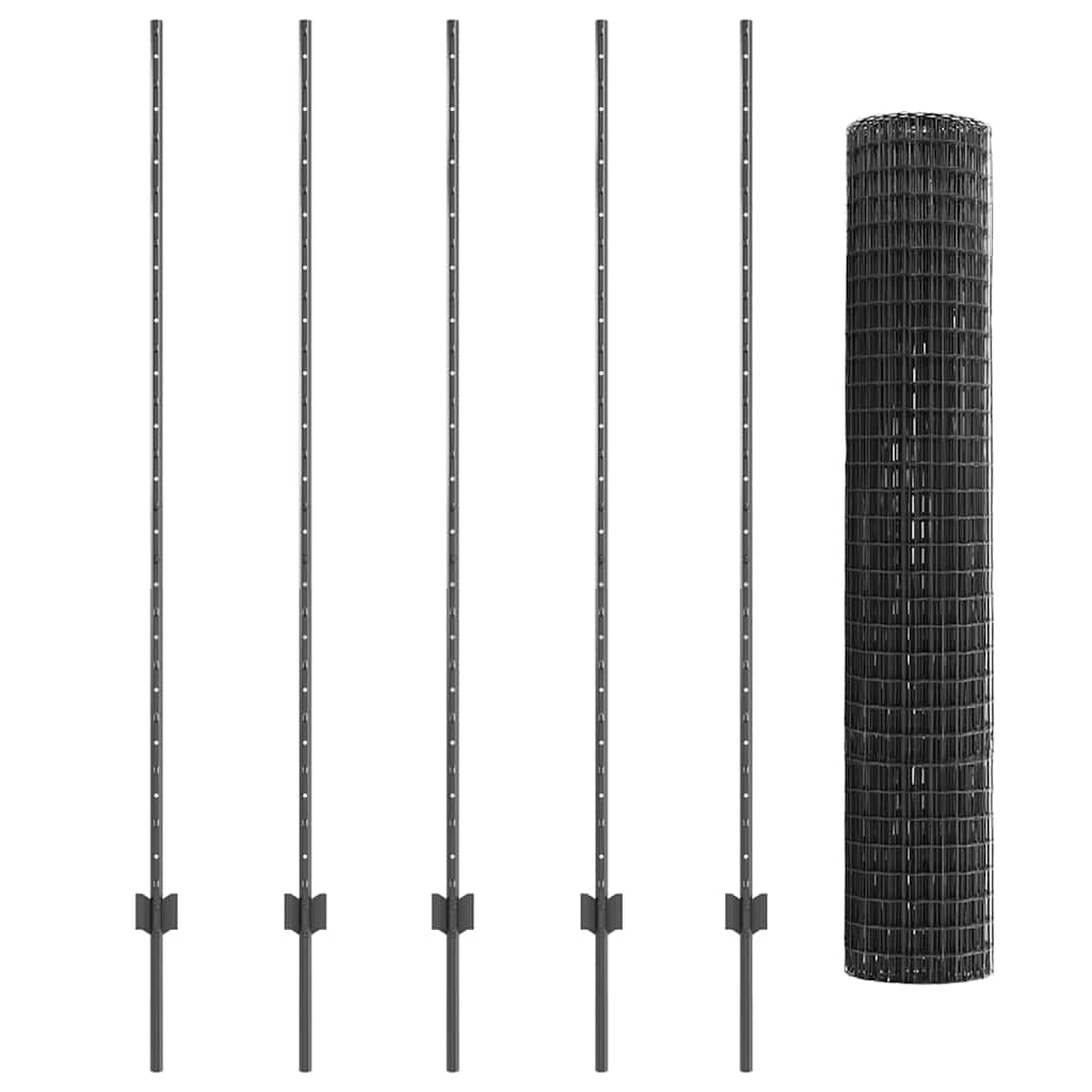 Európai kerítés oszloppal 10 x 1,5 m PVC-bevonatos acél Szürke