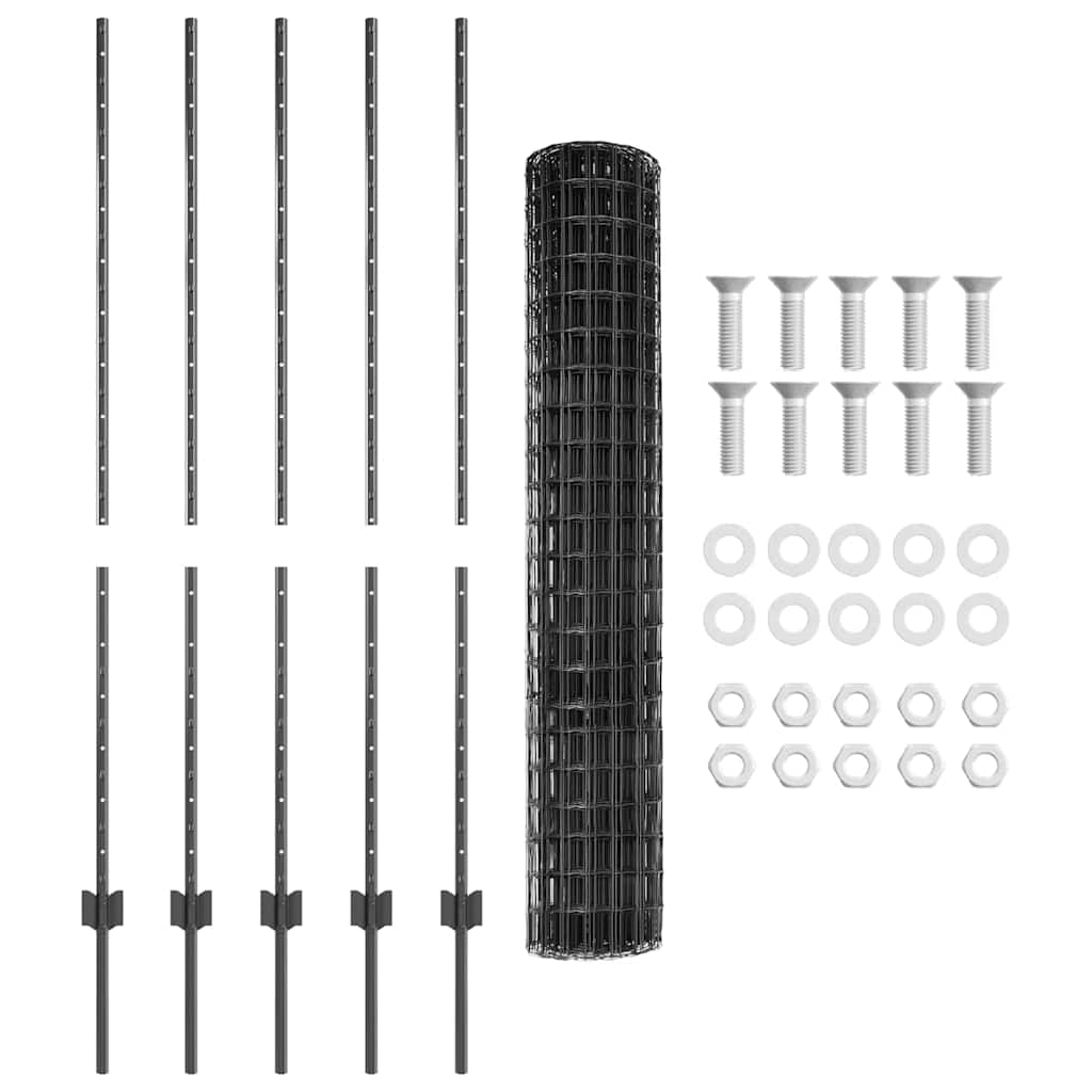 Európai kerítés oszloppal 10 x 1,4 m PVC-bevonatos acél Szürke