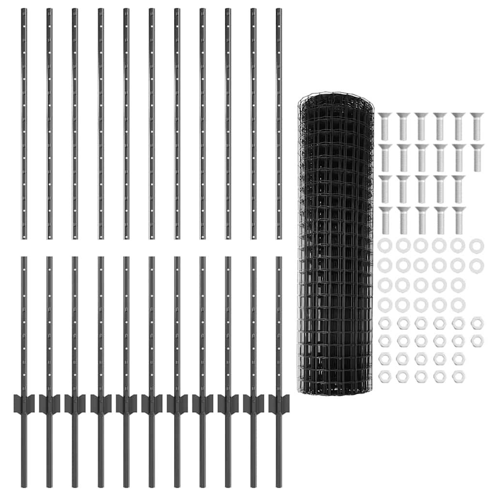 Európai kerítés oszloppal 25 x 1,2 m PVC-bevonatos acél Szürke