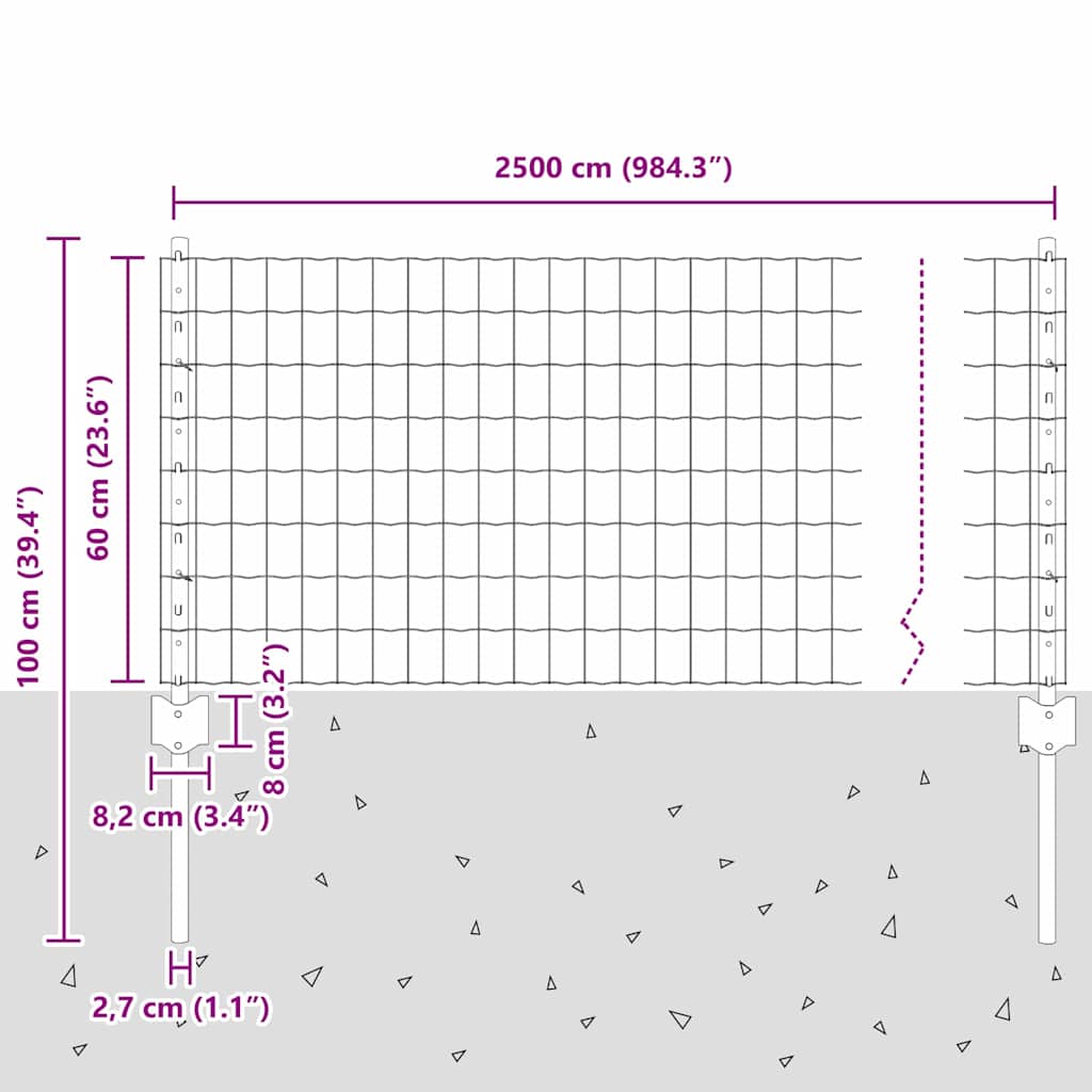 Európai kerítés oszloppal 25 x 0,6 m PVC-bevonatos acél Szürke