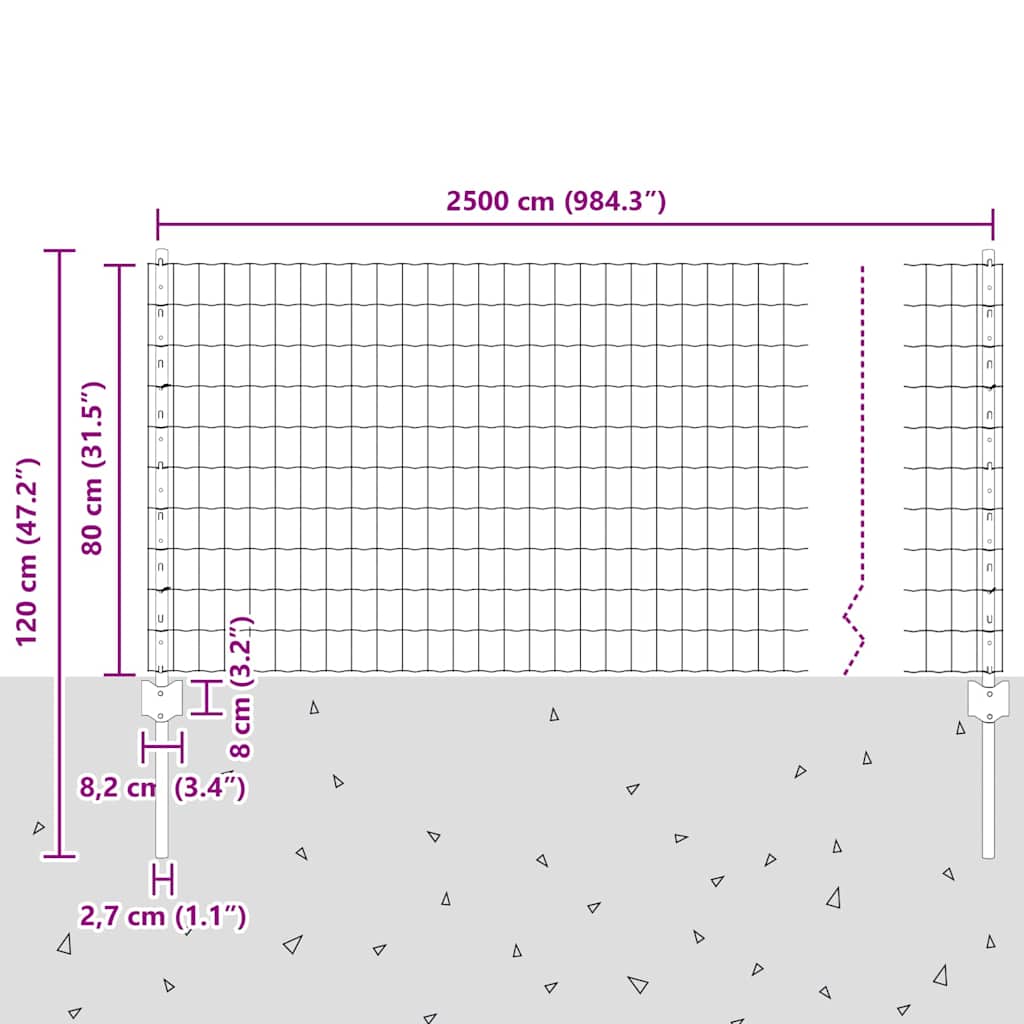 Európai kerítés oszloppal 25 x 0,8 m PVC-bevonatos acél Szürke
