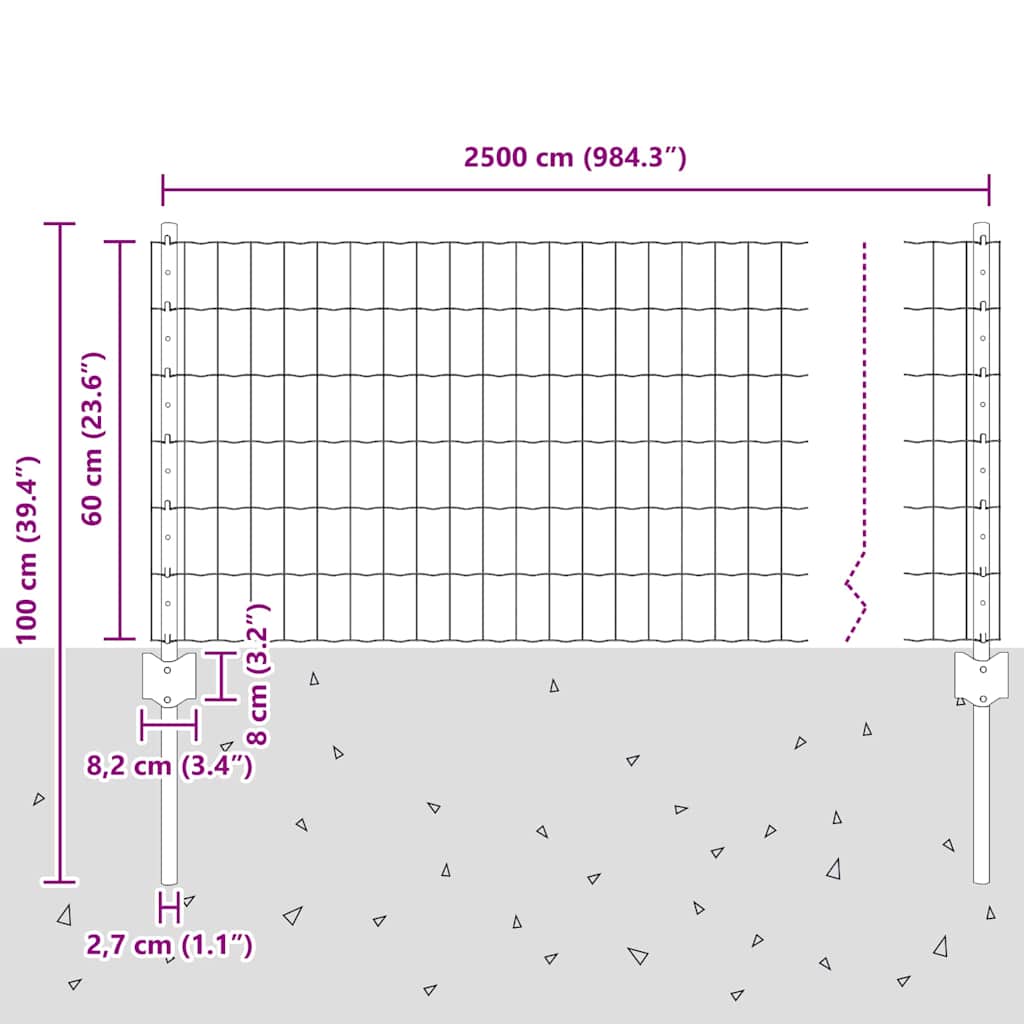 Európai kerítés oszloppal 25 x 0,6 m PVC-bevonatos acél Szürke