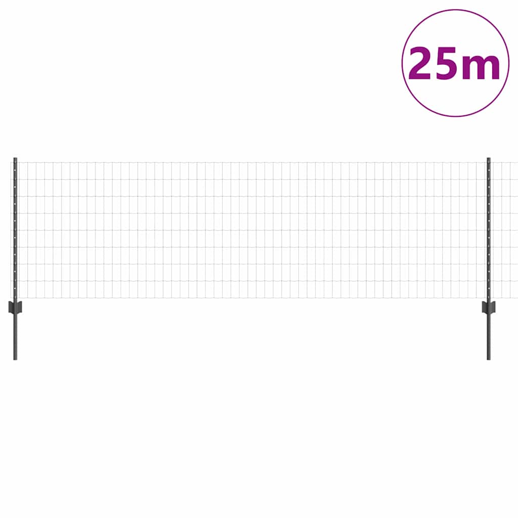 Európai kerítés oszloppal 25 x 0,8 m PVC-bevonatos acél Szürke