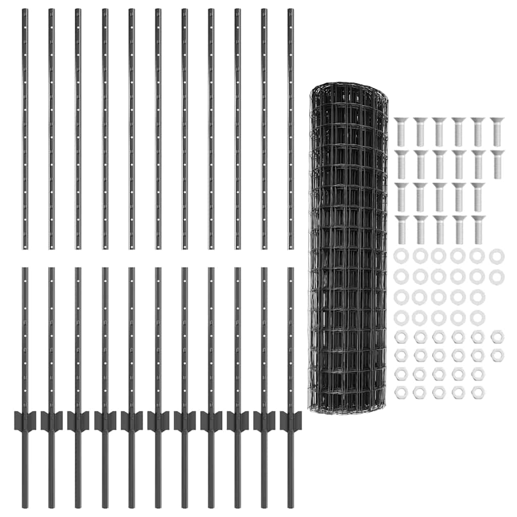 Európai kerítés oszloppal 25 x 1,2 m PVC-bevonatos acél Szürke