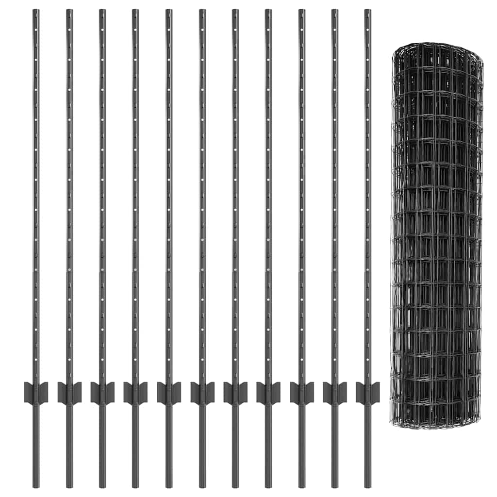 Európai kerítés oszloppal 25 x 1,2 m PVC-bevonatos acél Szürke