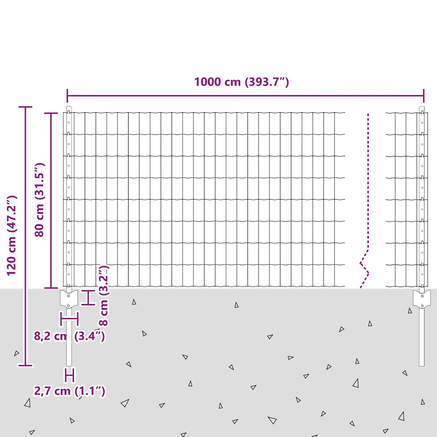 Európai kerítés oszloppal 10 x 0,8 m Horganyzott Acél Ezüst