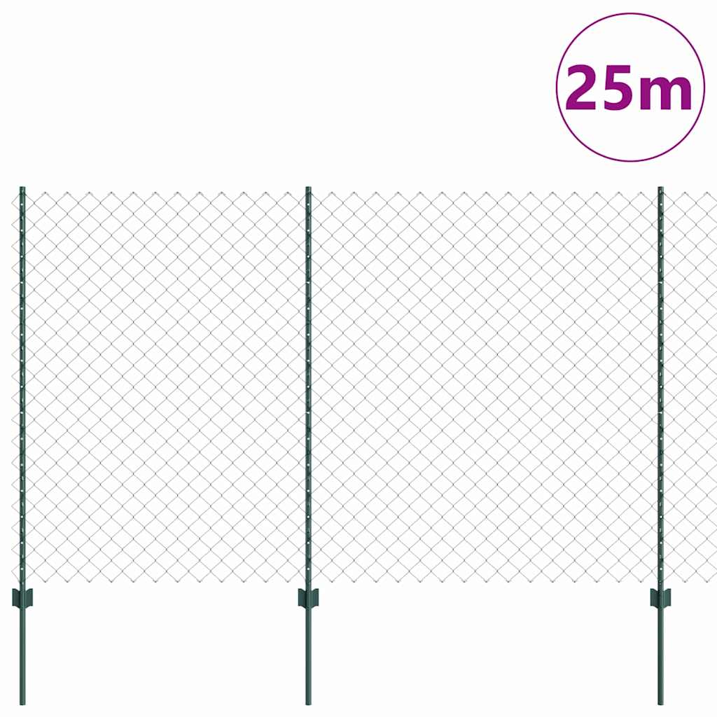 Lánccelpes kerítés oszloppal 25 x 1,5 m Horganyzott Acél Zöld