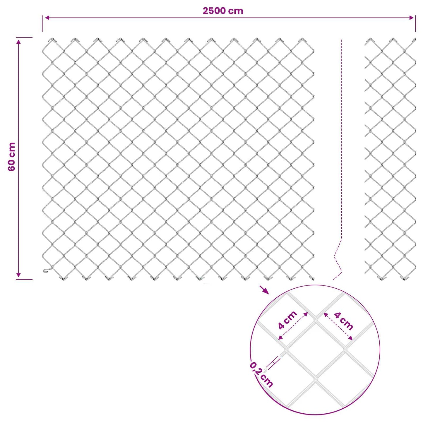 Lánccelpes kerítés oszloppal 25 x 0,6 m PVC-bevonatos acél Háló