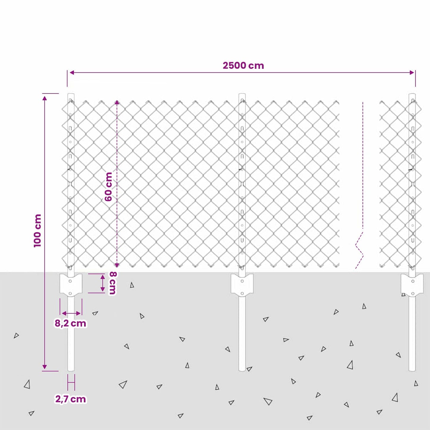 Lánccelpes kerítés oszloppal 25 x 0,6 m PVC-bevonatos acél Háló