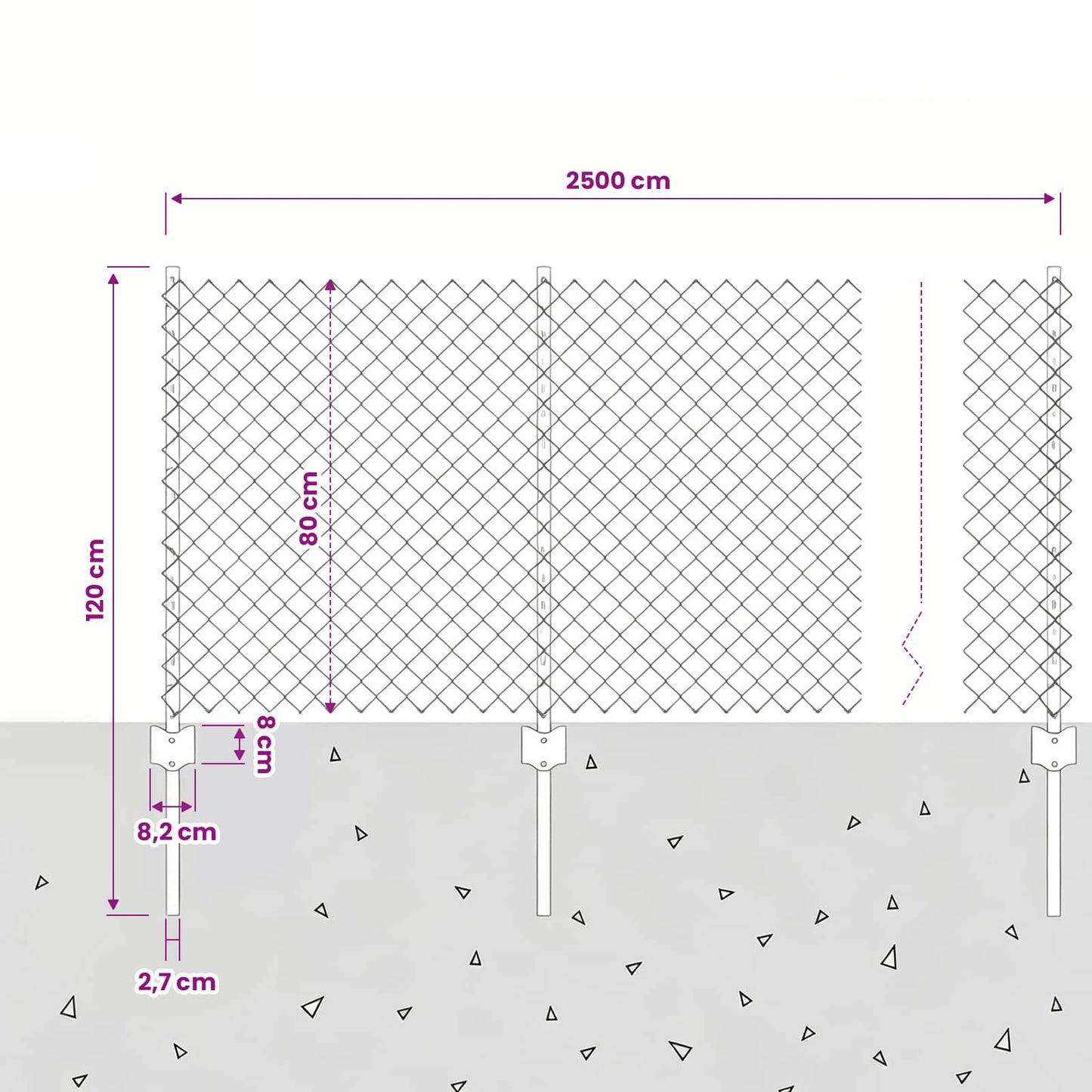 Lánccelpes kerítés oszloppal 25 x 0,8 m PVC-bevonatos acél Háló