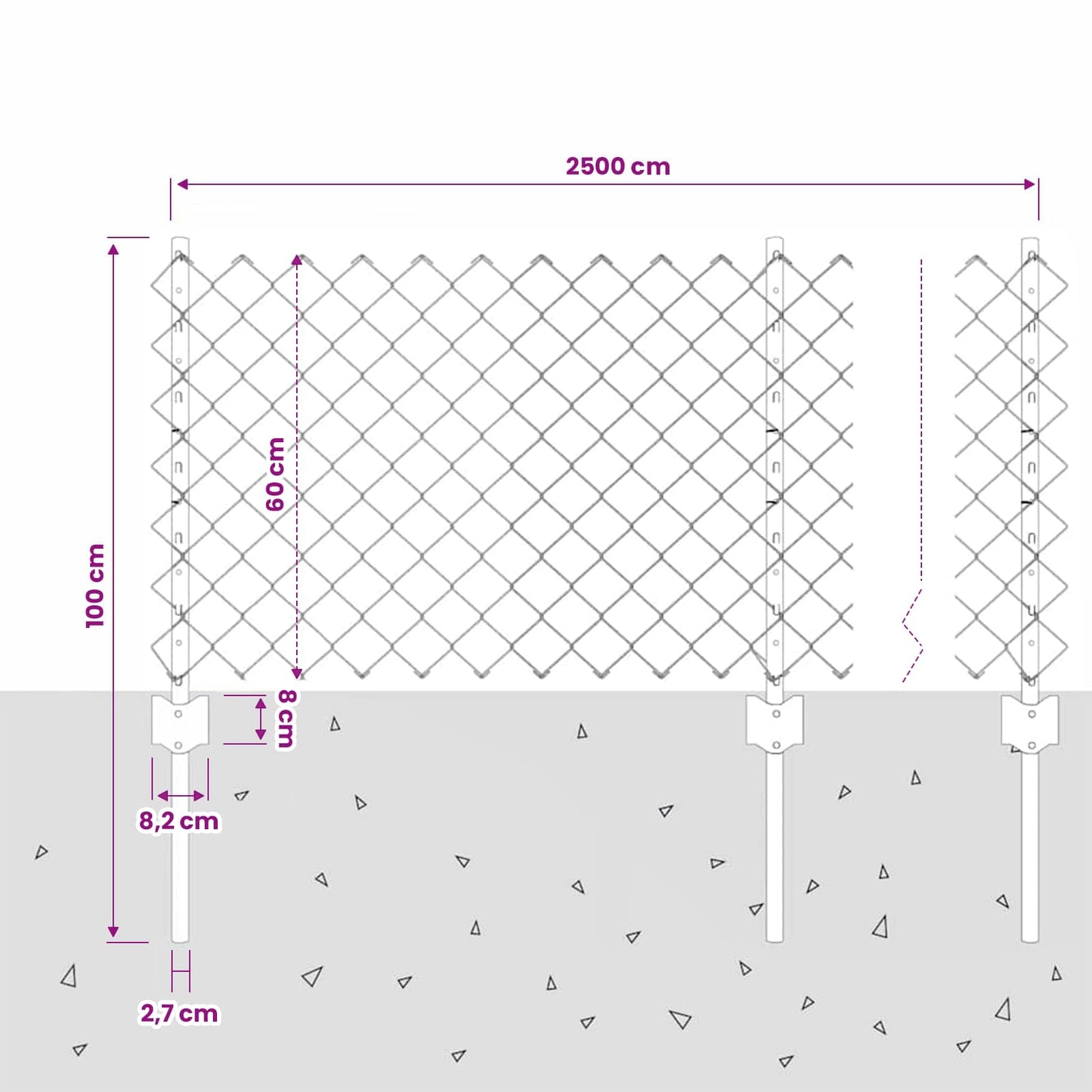Lánccelpes kerítés oszloppal 25 x 0,6 m PVC-bevonatos acél Háló