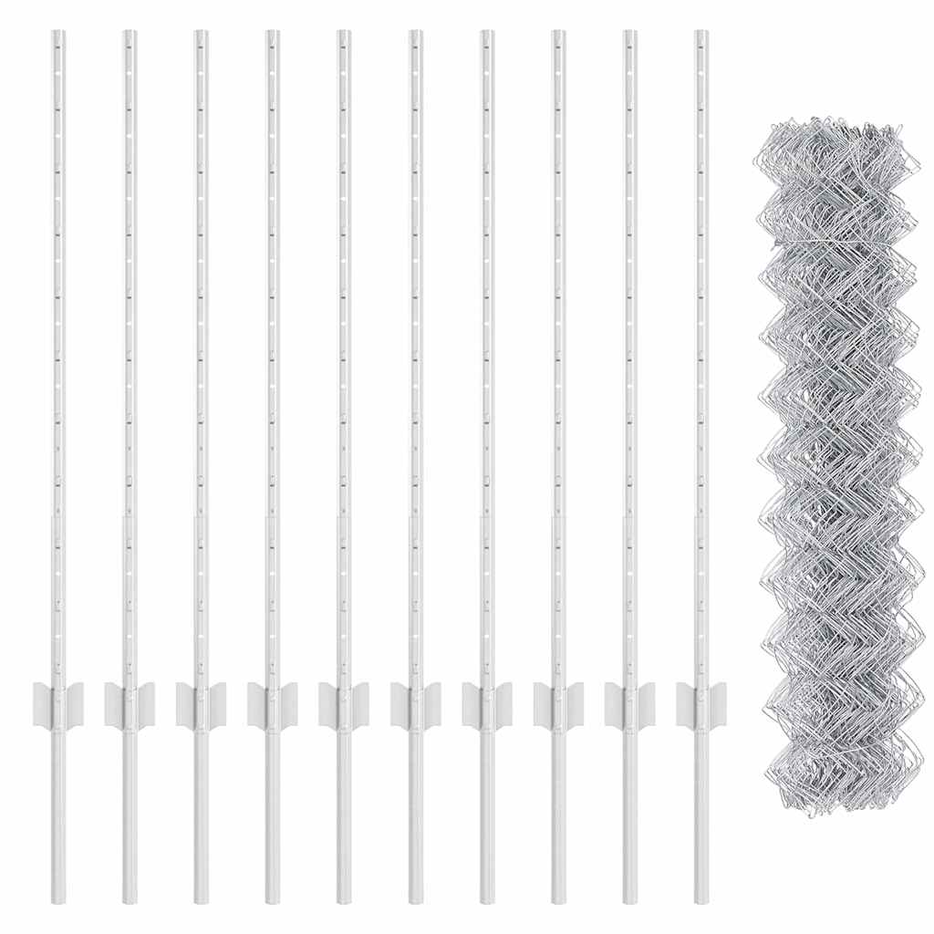 Lánccelpes kerítés oszloppal 10 x 1 m Horganyzott Acél Ezüst