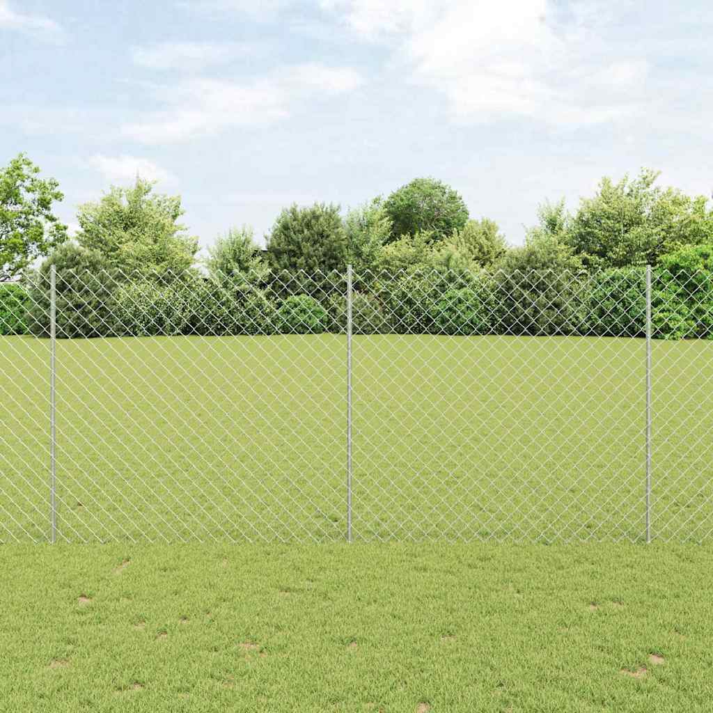 Lánccelpes kerítés oszloppal 10 x 1,4 m Horganyzott Acél Ezüst