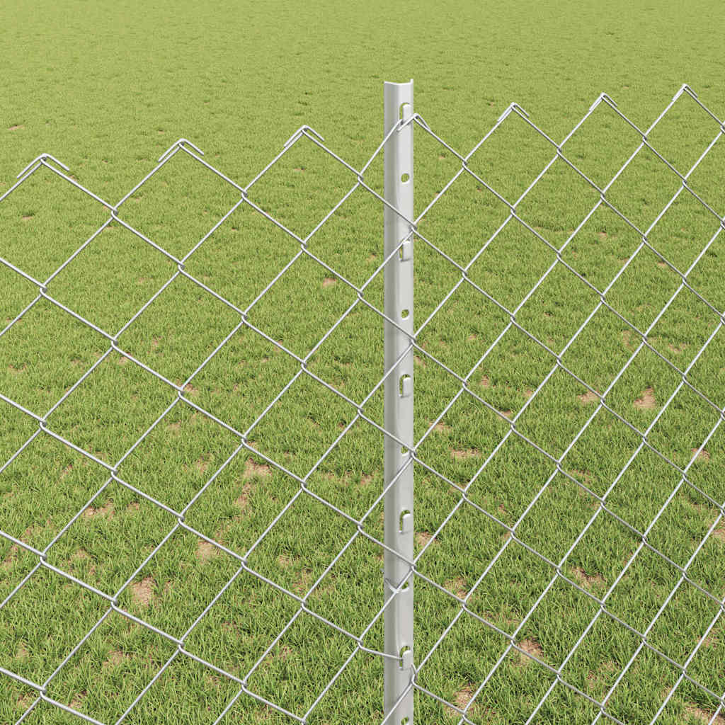 Lánccelpes kerítés oszloppal 10 x 1,6 m Horganyzott Acél Ezüst