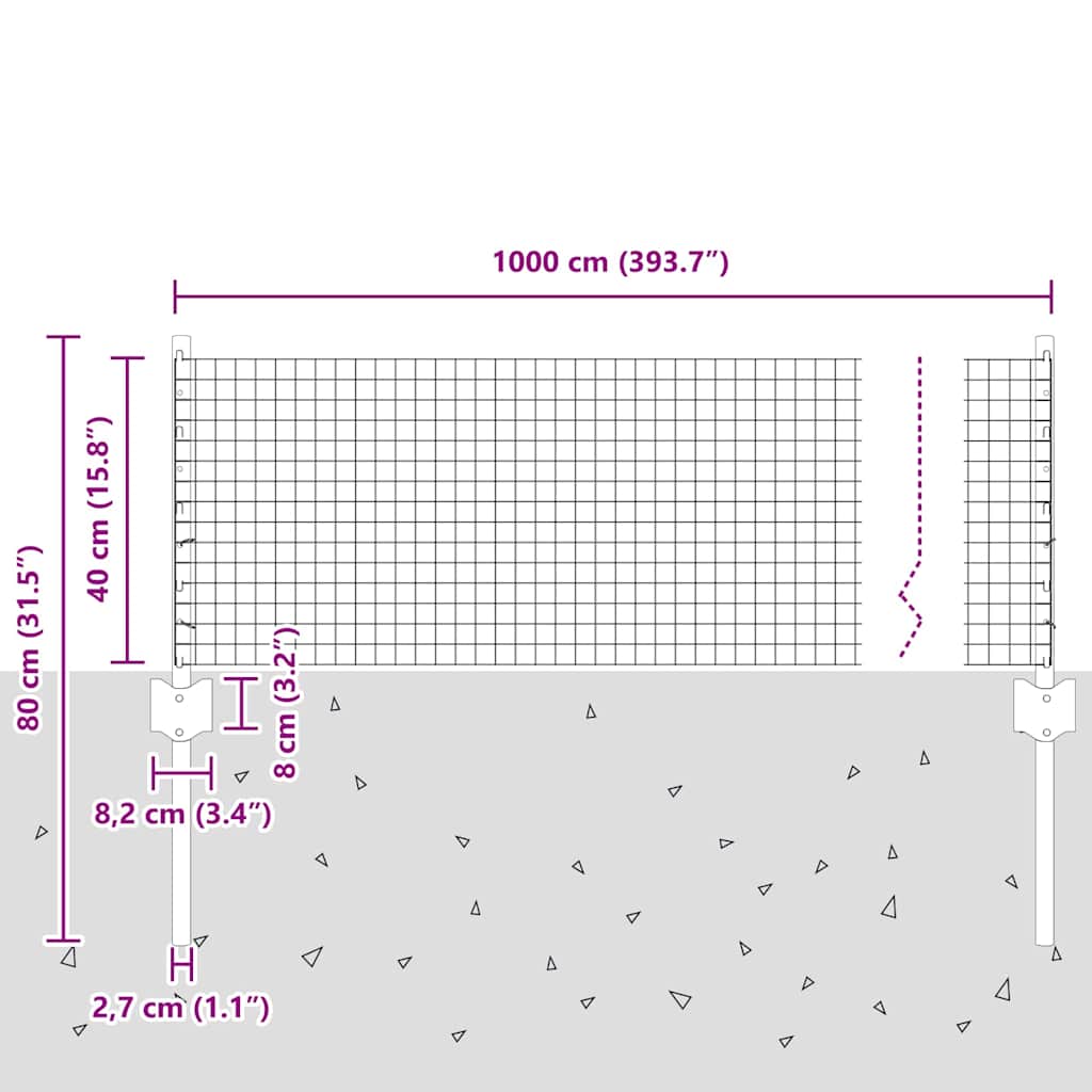 Hegesztett drótkerítés oszlopokkal 10 x 0,4 m Horganyzott Acél