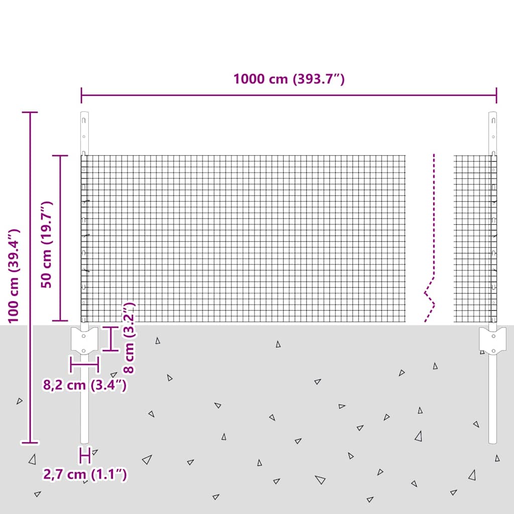 Hegesztett drótkerítés oszlopokkal 10 x 0,5 m Horganyzott Acél