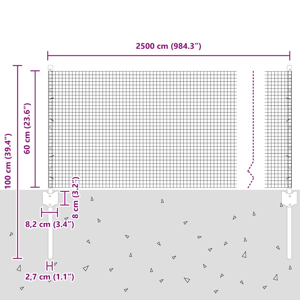 Hegesztett drótkerítés oszlopokkal 25 x 0,6 m Horganyzott Acél