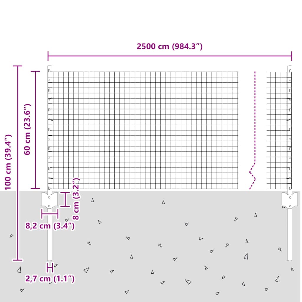 Hegesztett drótkerítés oszlopokkal 25 x 0,6 m Horganyzott Acél