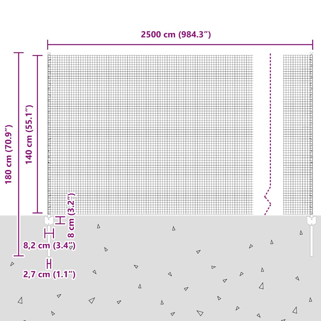 Hegesztett drótkerítés oszlopokkal 25 x 1,4 m Horganyzott Acél